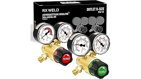 The image shows a selection of oxy acetylene regulator kits for various welding and cutting applications.