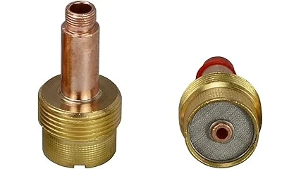 This image shows a collection of shiny TIG torch gas lenses for welding projects.