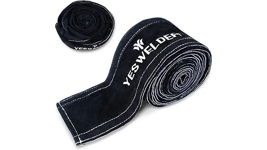 The image shows a variety of durable welding cable abrasion guards, essential for protecting cables from wear and tear.