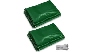 The image shows a selection of heavy-duty, fire-retardant welding curtain panels neatly displayed.