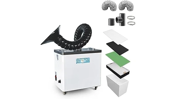 The image shows a portable welding fume extractor, one of the best 10 for effective ventilation.