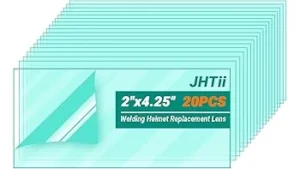 The image shows a variety of clear and tinted welding helmet replacement lenses for protection.