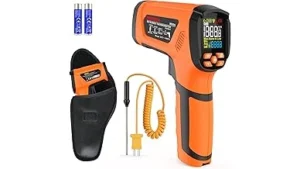 This image shows a high-temperature welding laser thermometer, highlighting key features for the best 10 models.