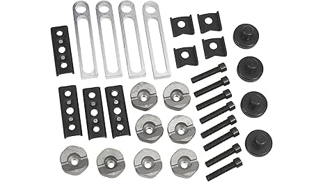 The image shows a versatile welding table accessory kit with various clamps and tools.