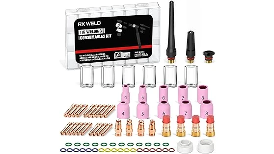 This image shows a collection of the Best Selling 10 Tig Welding Consumables Kit, neatly organized.