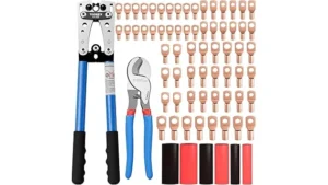 This image shows a set of high-quality welding cable lug crimp kits arranged neatly for display.