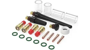 The image shows a neat assortment of 10 welding electrodes in a kit.