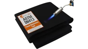 The image shows a selection of durable welding spark protection mats laid out for display.