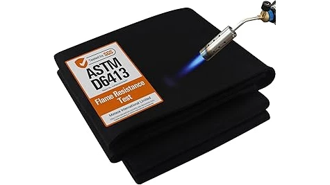 The image shows a selection of durable welding spark protection mats laid out for display.