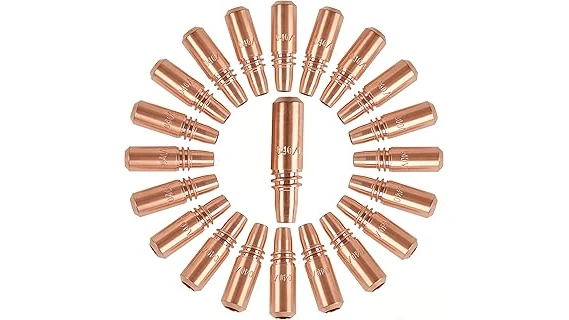 This image shows a collection of best selling welding spool gun contact tips arranged neatly.