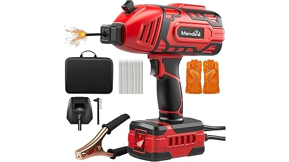 The image shows a variety of essential tools and equipment for a home garage welding kit.