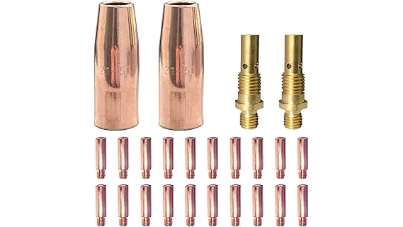 The image shows a curated selection of the Most Popular 10 Mig Welding Consumables Kit components laid out for viewing.