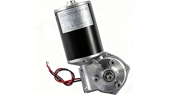 This image shows a close-up of a featured wire feeder motor for popular MIG welding equipment.