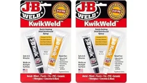 The image shows several tubes of popular welding repair epoxy metal products for various fixes.