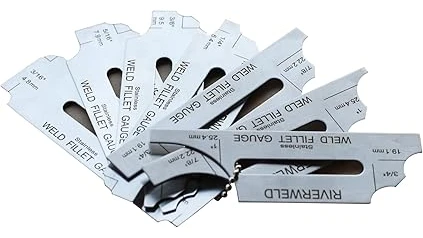 The image shows a collection of different welding weld size gauges, including the most popular 10.