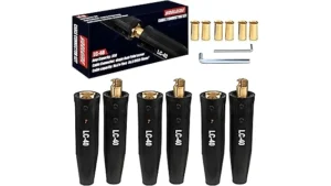 The image shows a selection of welding cable connectors, highlighting options from the Top 10 list.