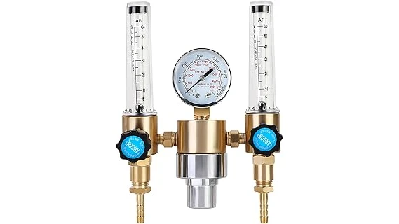 The image shows a selection of dual gauge welding gas regulators, highlighting top choices for the job.