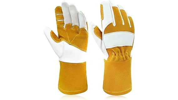 The image shows a close-up of hands wearing various comfortable and flexible welding gloves.