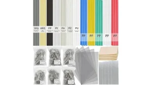 This image shows a metal box filled with various types and sizes of welding rods, an assortment kit.