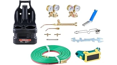 The image shows a collection of top-rated welding acetylene regulator kits for professional use.