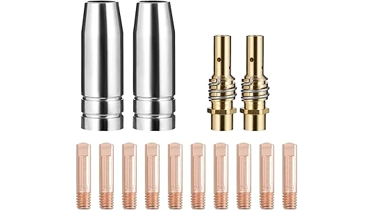 The image shows a selection of essential welding consumable refill kits ready for professional use.