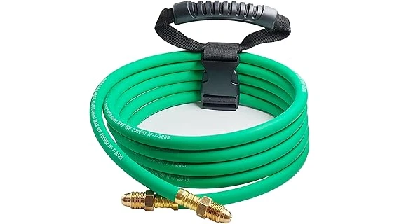 The image shows a selection of durable, fire-resistant welding gas hoses, likely from a Top Rated 10 list.