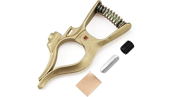 The image shows several robust, high-amp welding ground clamps, ideal for heavy-duty projects.