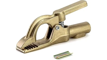 The image shows several robust welding table grounding clamps, showcasing top-rated options for secure connections.