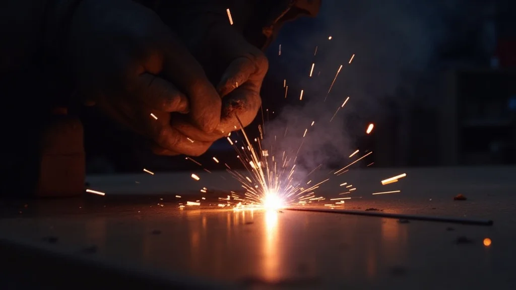 This image shows a welder adjusting stick welder arc length for a clean weld.