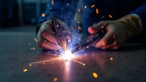 This image shows preventing welding distortion on metal with careful preparation and technique.