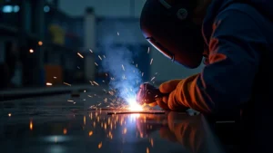 This image shows a welder wearing protective gear, highlighting how to reduce welding fume exposure safely.