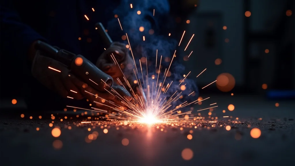 The image shows a close-up of metal spatter that needs removal from a weld.