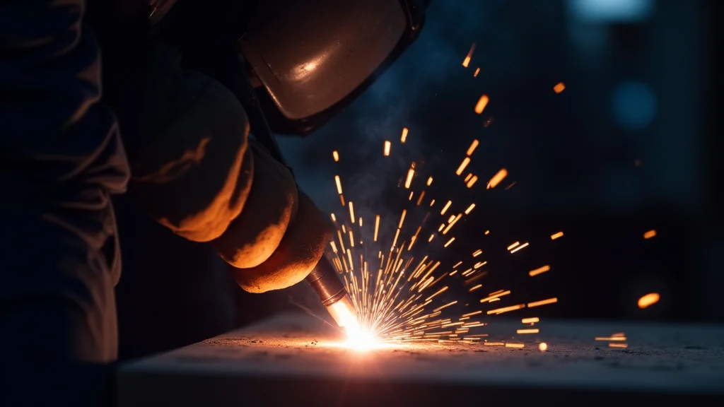 This image shows a gas regulator connected to a MIG welder, essential for setting correct gas flow for MIG welds.