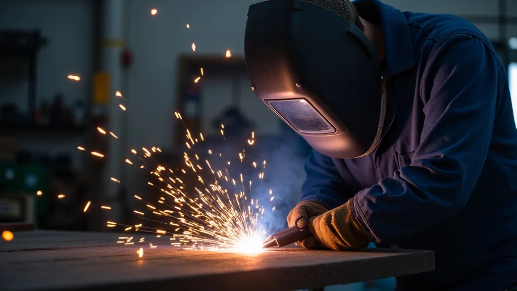 The image shows a person safely setting up welding gas tanks, demonstrating proper connection and securing techniques.