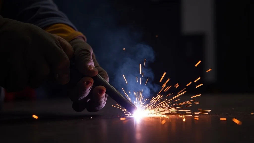 The image shows a stick welder with clearly labeled controls, illustrating how to adjust settings for better results.