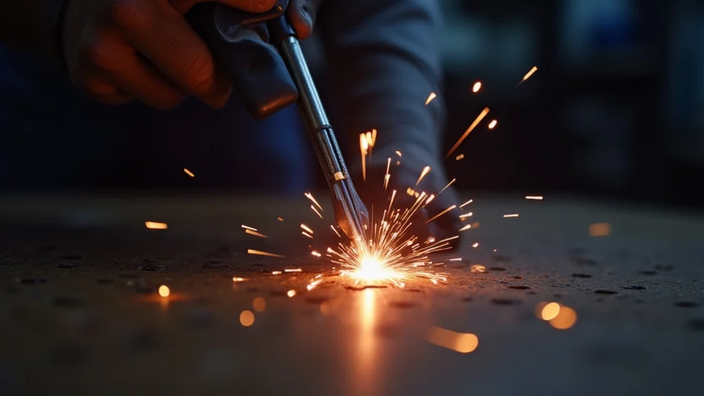This image shows a TIG welding torch set to adjust amperage for different metal types.