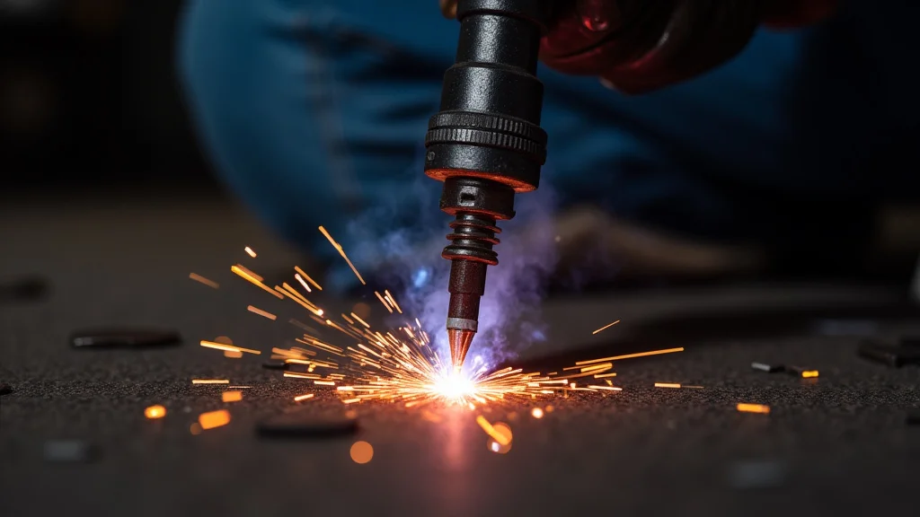 The image shows a clean MIG welding torch tip, ready for proper storage after use.