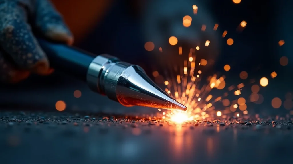 The image shows a close-up of welding tips and nozzles, illustrating how to extend their life.