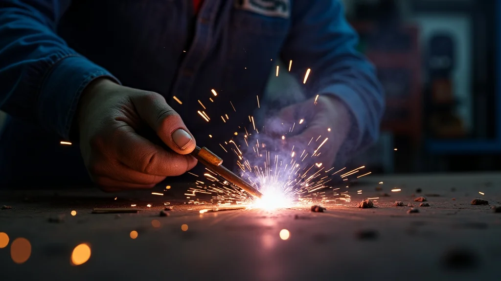 The image shows a mechanic inspecting a welding machine, offering guidance on how to fix it.