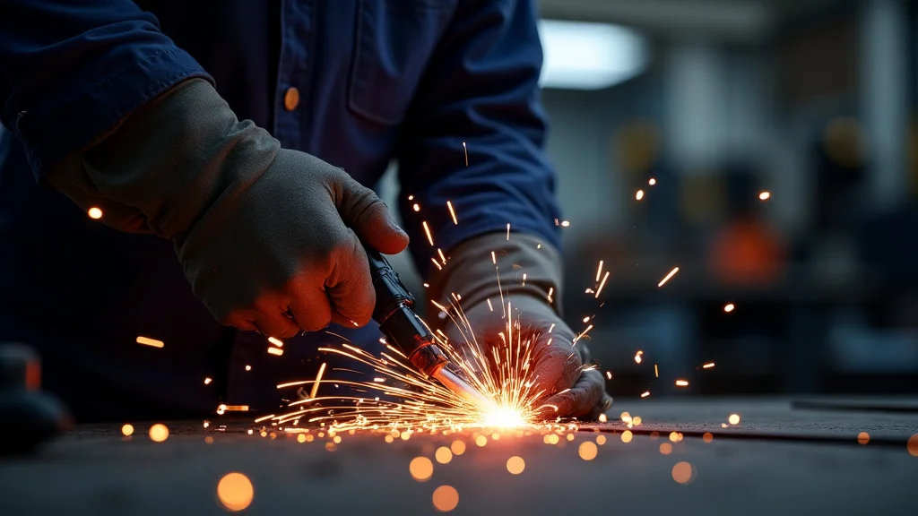 The image shows a person inspecting a welding machine, possibly for how to fix a welding machine that won't start.