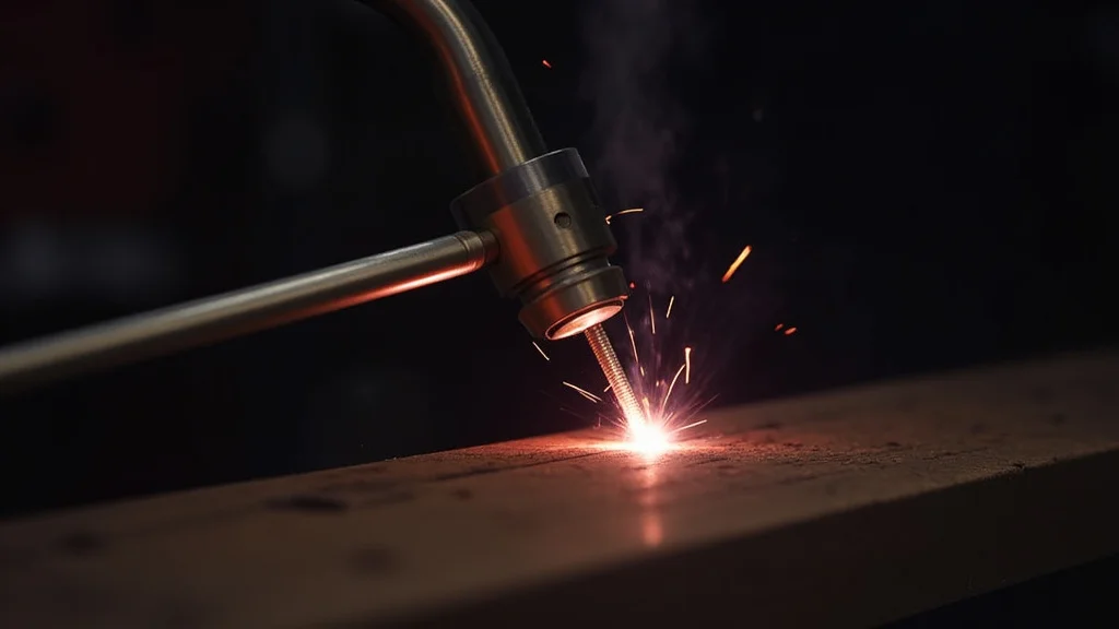 The image shows a close-up of a MIG welder's wire feed assembly to help fix stuck wire problems.