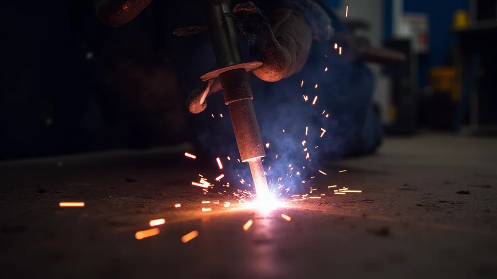 This image shows a TIG welding torch demonstrating proper heat application for even weld bead formation.