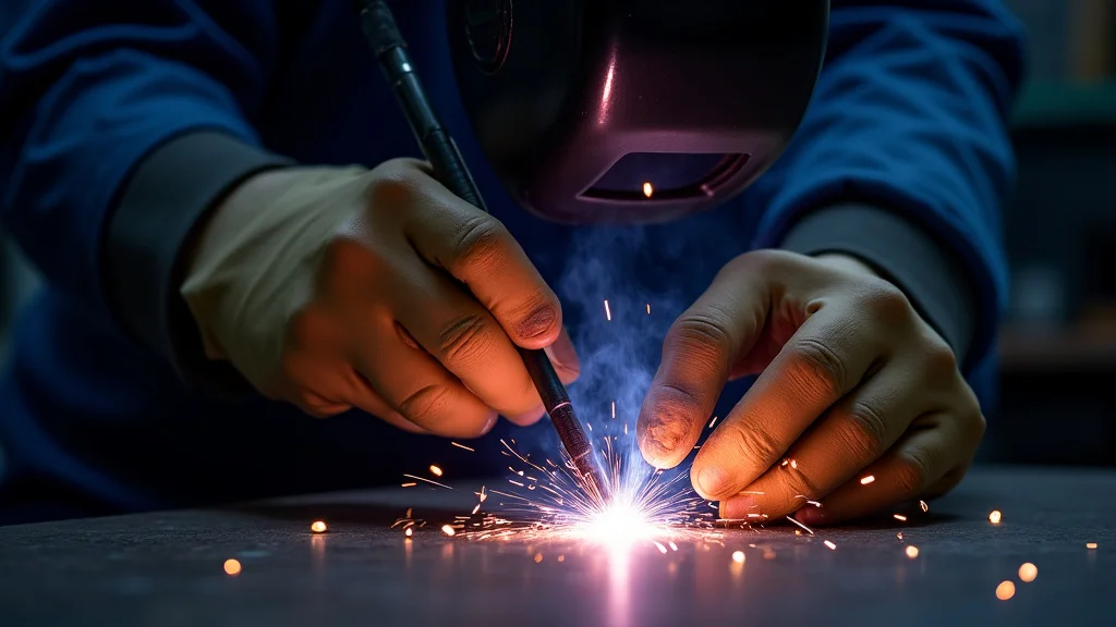 The image shows a close-up of a welding torch and workpiece, illustrating how to prevent welding burnback issues easily.