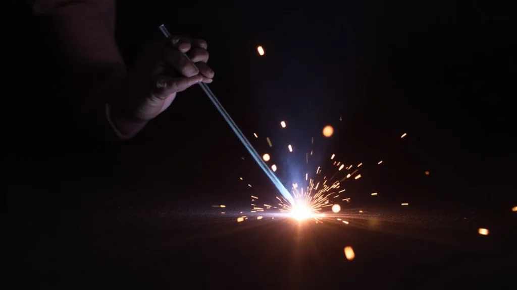 The image shows a welding arc struggling to maintain consistent intensity, illustrating a weak arc troubleshooting scenario.