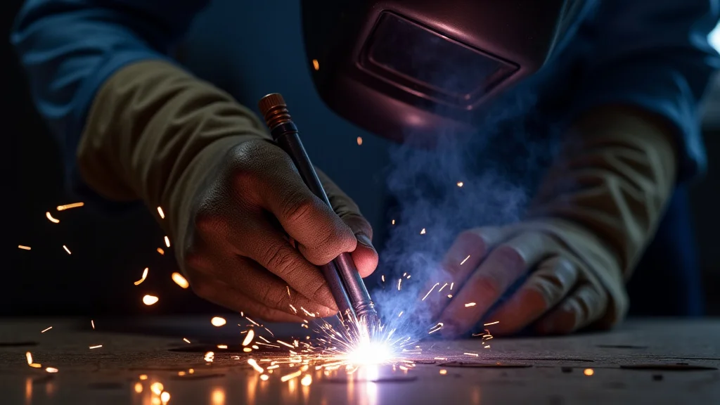 The image shows a close-up of a MIG welder's wire feed mechanism during troubleshooting.
