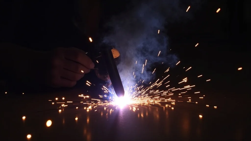 The image shows a welding arc experiencing arc blow, illustrating Mig Welder Arc Blowing Out? Quick Solutions.