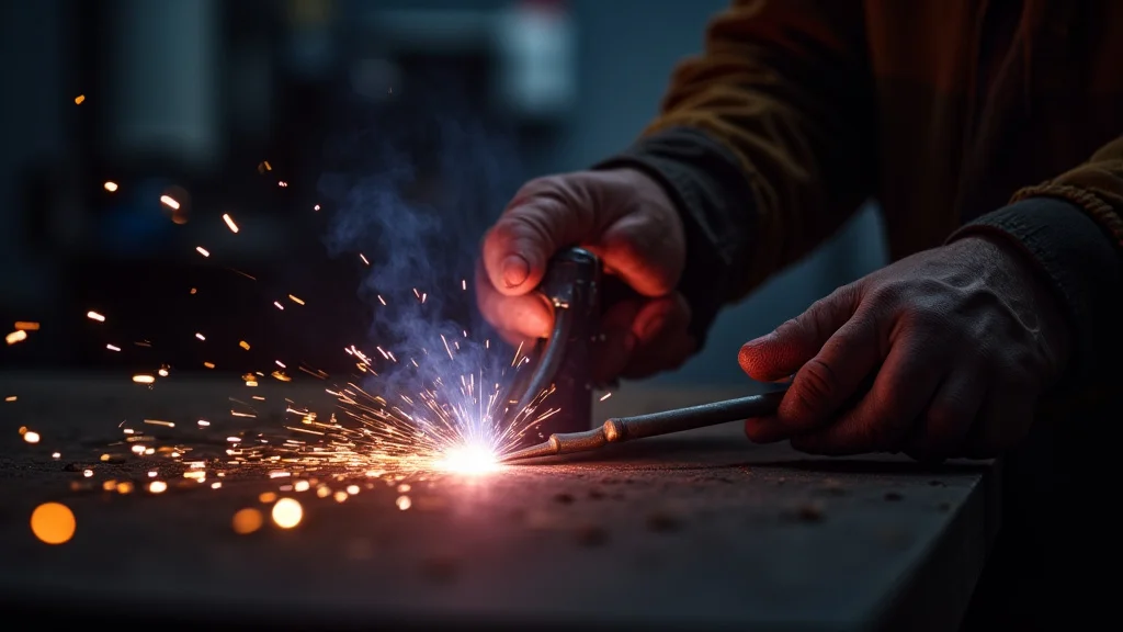 The image shows a close-up of a Mig welder's welding gun with an erratic arc, illustrating a troubleshooting guide topic.