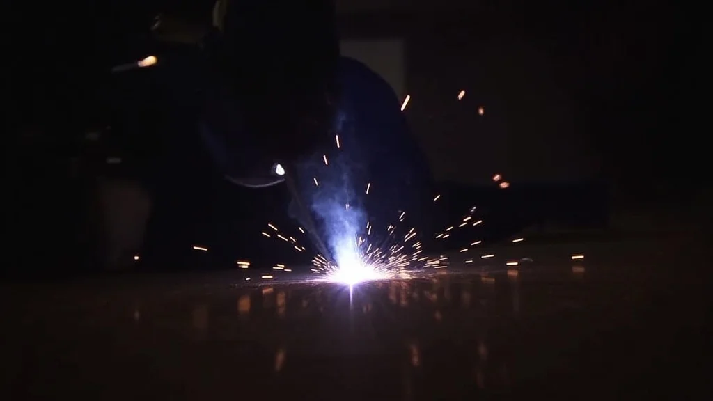 The image shows a MIG welder nozzle with a gas flow issue, illustrating the problem solved in the Mig Welder Gas Flow Low? Fix Fast guide.