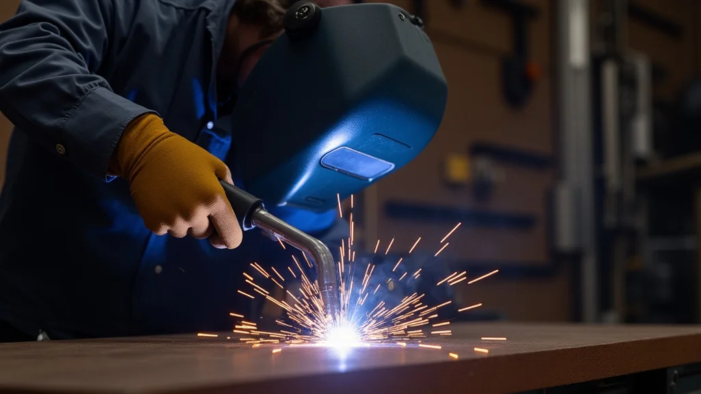 The image shows a close-up of a MIG welding torch tip, illustrating a potential gas shield issue for a quick fix.