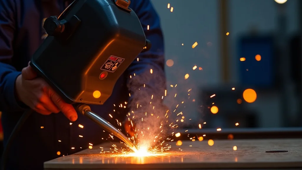 The image shows a MIG welder with a fan blowing air, suggesting a simple fix for overheating issues.